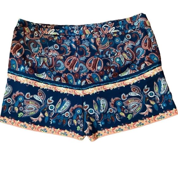 LOFT Blue Multicolor Paisley Belted Shorts Size 10 - Picture 3 of 9